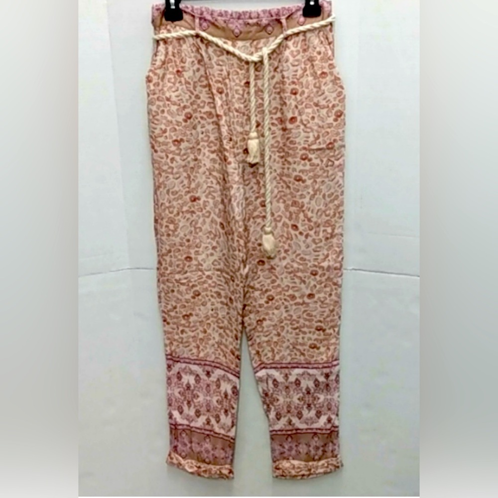 Anthropologie Ollari Nude Taper Neutral Cheetah Rope Pants Joggers